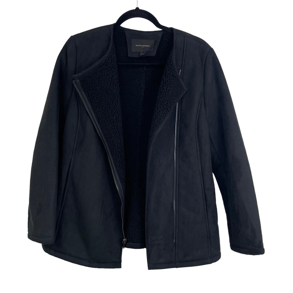 Banana Republic Faux Suede Sherpa Lined Moto Jacket Black Small